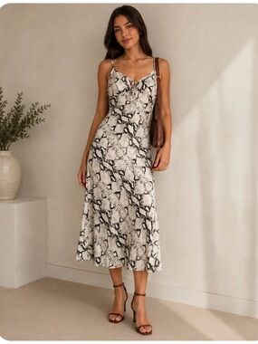Sans Souci Black & White Snake-Print Slip Midi Dress/ woman’s L/ flattering